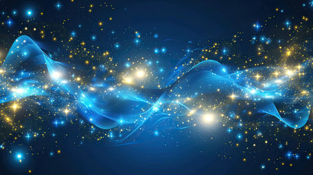 luminous digital artwork: modern abstract design with prominent blue light on blue-black background. Generated by ai.の素材