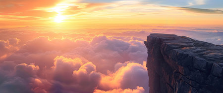 Mountain peak above the clouds sunset. Generated AI.の素材