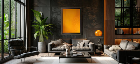 Chic and cozy ambiance stylish yet comfortable seating arrangement in a bright, inviting room. Generated A.I.の素材