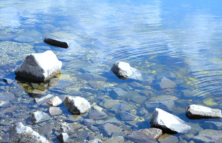 Large and small rocks in the riverの写真素材