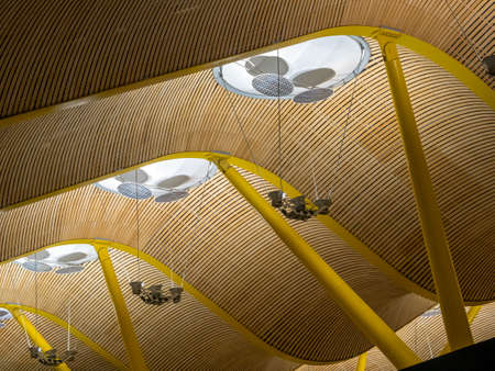 gable roof construkton, airport in madrid, lightingの写真素材