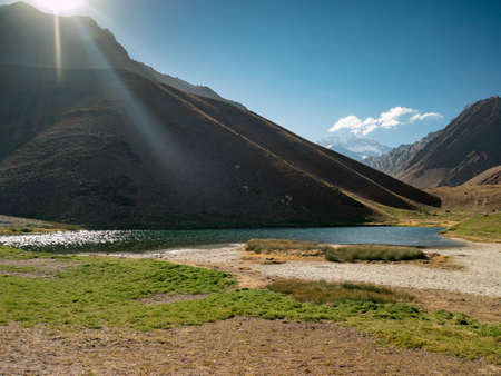A trekking trip to the Plaza Francia, South Face of Aconcaguaの写真素材