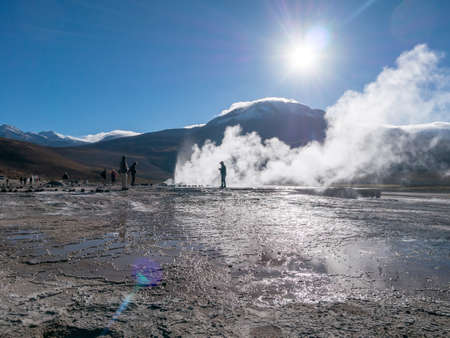 Valley Geysers at El Tatio northern Chile at Sunrise Atacama Region close to the Bolivian borderの写真素材