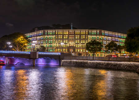 Ministry of Information, Communication & the Arts (MICA) is a colorful building with more than 900 windowsの写真素材