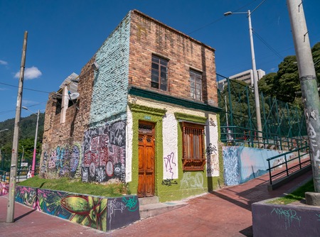 Colorful graffiti painted on a House in Bogota, Colombiaのeditorial素材