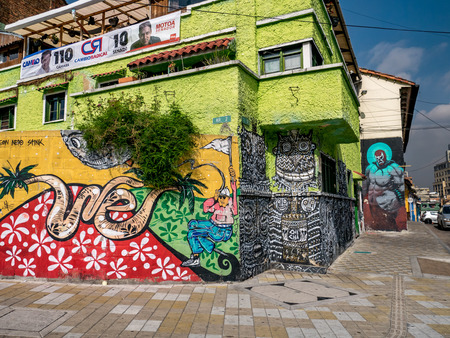 Colorful graffiti painted on a wall in Bogota, Colombiaのeditorial素材
