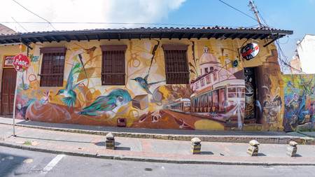 Colorful graffiti painted on a wall in Bogota, Colombiaのeditorial素材