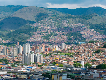 Cityscape and panorama view of Medellin, Colombia. Medellin is the second-largest city in Colombia. It is in the Aburr? Valley, one of the most northerly of Andes in South America.のeditorial素材