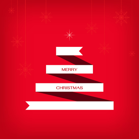 Merry Christmas red ribbon tree. Vector illustration.のイラスト素材