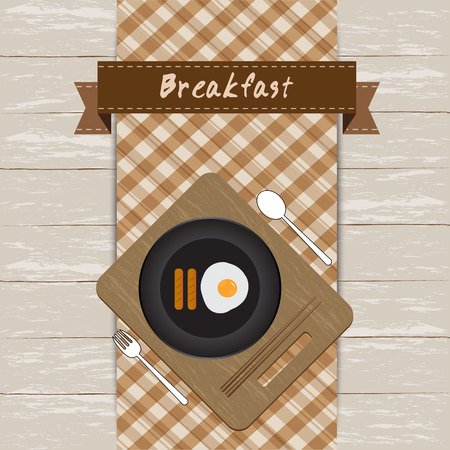 Breakfast plate with sausage and egg. Flat style vector illustration.のイラスト素材