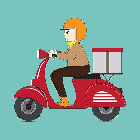 People riding scooter flat design in cartoon style. Vector illustration.のイラスト素材