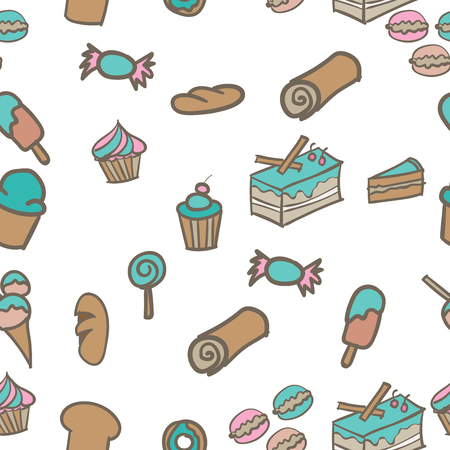 Sweets bakery hand drawn doodle vector seamless background.のイラスト素材