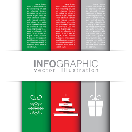 Christmas theme. Color square info graphic template diagram banner with symbol, text, number. Business concept sequence vector.のイラスト素材