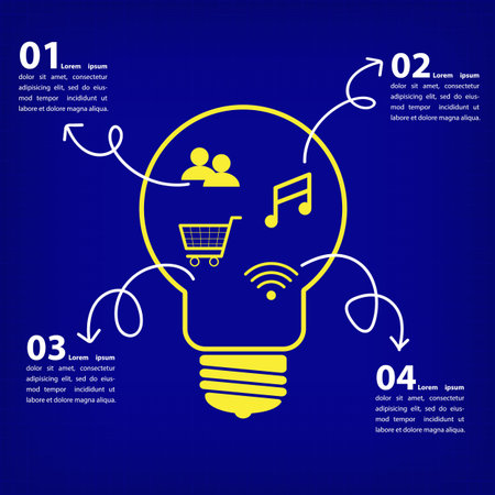 Infographic business light bulb concept symbol of creativity with icons in flat design style for presentation.のイラスト素材