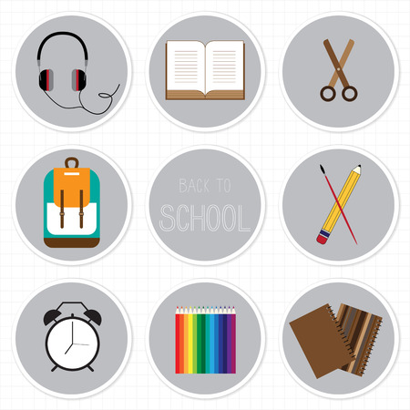 Back to school flat design background with education icon set, vector illustration.のイラスト素材