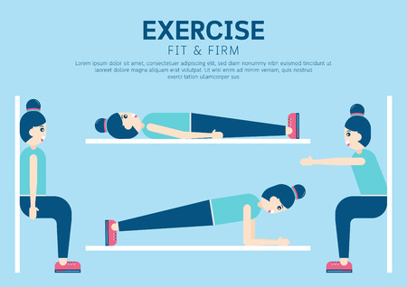 Woman workout exercises for fit and firm. Vector Illustration.のイラスト素材