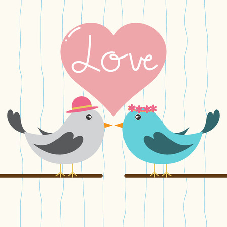 Couple of cute birds with love heart. Card for Valentine day and wedding.のイラスト素材