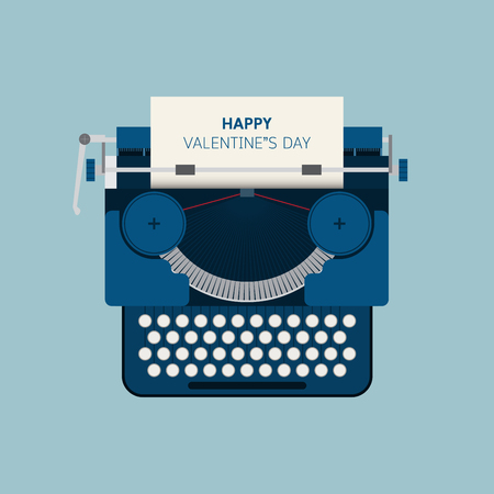 Typewriter vector illustration in flat style with valentine word.のイラスト素材