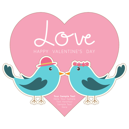 Couple of cute birds with love heart. Card for Valentine day and wedding.のイラスト素材