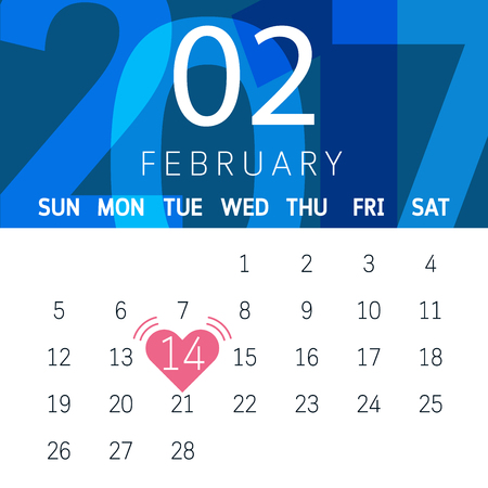 Vector calendar February 2017 of Valentine's Day.のイラスト素材