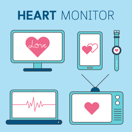 Love icon on screen monitor, electronic device flat icons. Vector illustration.のイラスト素材