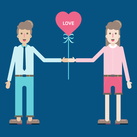 Valentine cute couple with heart balloon.のイラスト素材