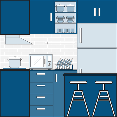 Vector illustration of kitchen interior with furniture and dining room.のイラスト素材