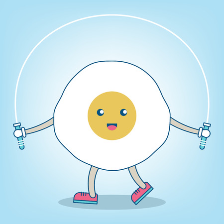 Egg cartoon jumping rope. Fitness sport theme vector illustration.のイラスト素材