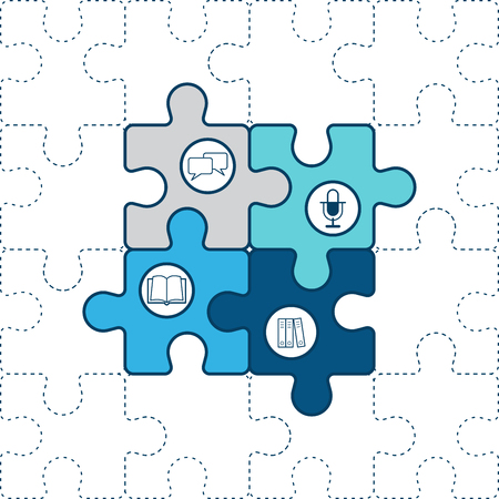 Puzzle piece with icon flat vector design.のイラスト素材