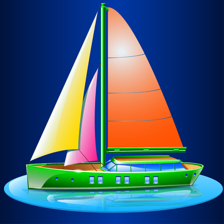 illustration of sailboat on water on blue backgroundのイラスト素材
