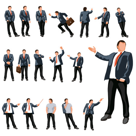 businessmans  set with different poses isolatedのイラスト素材