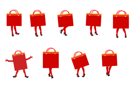illustrastion of set of bags with legs on white backgroundのイラスト素材
