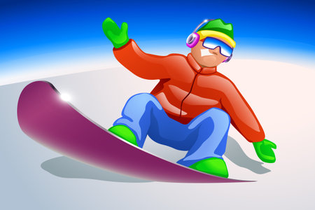 illustration of riding smiling snowboarder at hillのイラスト素材
