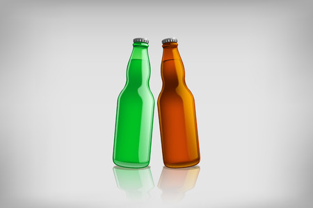 green and brown beer bottles with reflectionのイラスト素材