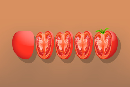 illustration of sliced tomato on brown backgroundのイラスト素材