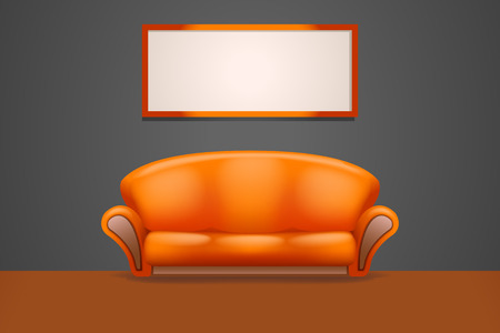 orange couch stand at wall with frameのイラスト素材