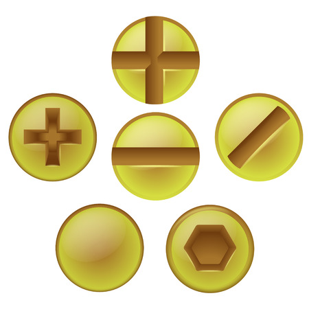 set of different yellow screw on white isolatedのイラスト素材