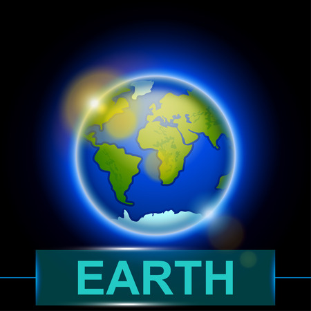 illustration of planet Earth on dark background with shineのイラスト素材
