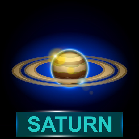 illustration of planet saturn with rings on dark background with shineのイラスト素材