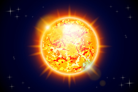 illustration of planet shining Sun on dark backgroundのイラスト素材