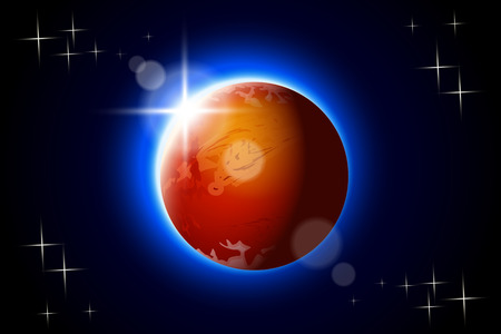 illustation of Mars one of solar system planet in the darkness with shineのイラスト素材