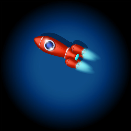 illustration of flying red spaceship in the darknessのイラスト素材