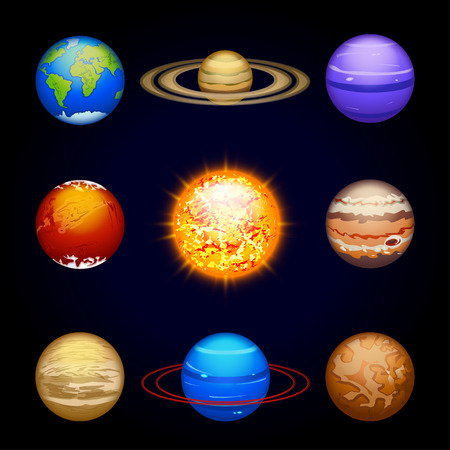 illustration a set of eight planets of solar system with sunのイラスト素材