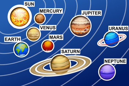 illustration of drawed solar system with lines on blue backgroundのイラスト素材