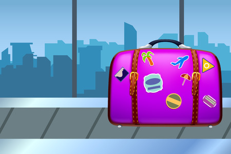 illustration of suitcase on luggage line in the airportのイラスト素材