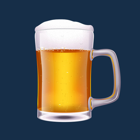 illustration of glass of light beer on dark blue backgroundのイラスト素材