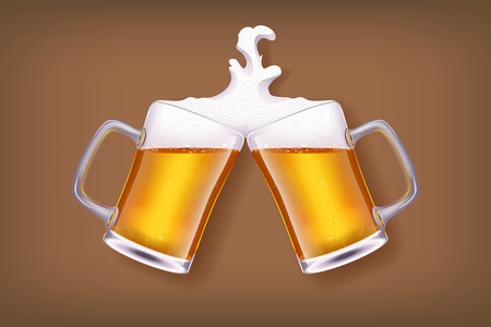 illustration of two glasses of light beer on dark brown backgroundのイラスト素材
