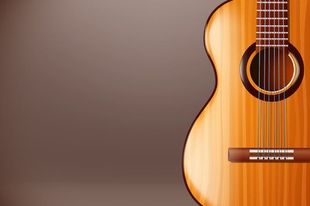illustration of classic wooden guitar with front view on dark backgroundのイラスト素材