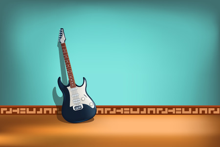 illustration of electric two color guitar with front view on blue backgroundのイラスト素材