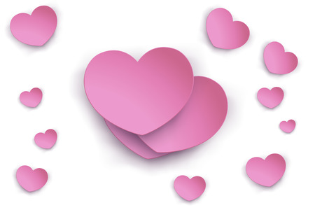 illustration of pink different size hearts on white backgroundのイラスト素材